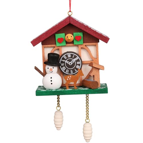 10-0565 Christian Ulbricht Ornament-Cuckoo Clock Snowman-4.5 H x 2.5 W x 1.5 D, Brown