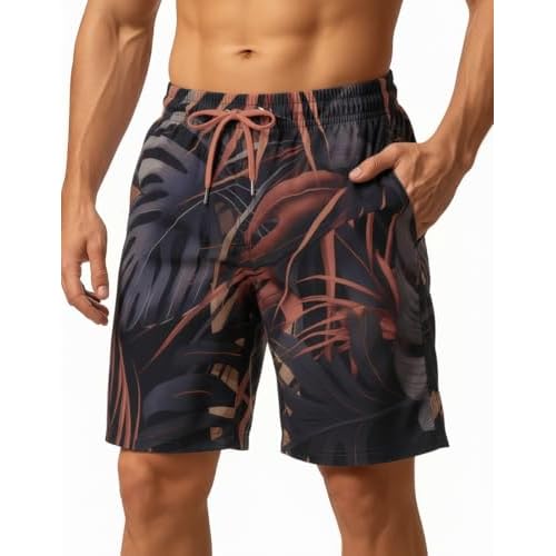 Men Swim Trunks 9 Inch with Mesh Lining Breathable Quick Dry Drawstring Pockets for Summer Beach Pool Board