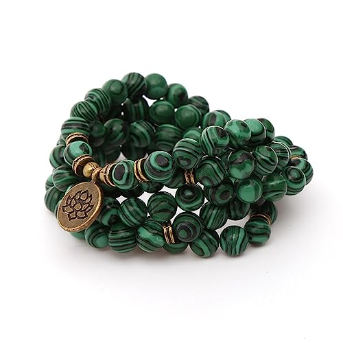 Collier Mala Bouddhiste Tibétain 108 Perles,Buddha Yoga Chapelet Mala Bracelet Méditation Multicouche Bijoux En Pierre Naturelle Avec Pendentif, Malachite...