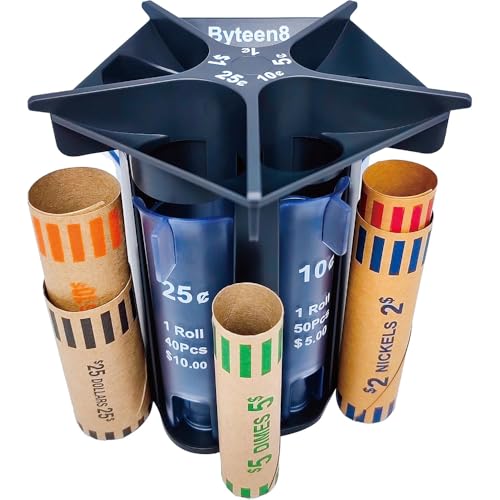 5-in-1 Coin Sorter and Counter Tube Set with Coin Wrappers – Coin Roller & Organizer for Penny, Nickel, Dime, Quarter – Quick, Easy & Accurate Coin Bank Holder