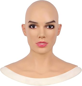 Silicone Realistic Female Head Mask Handmade Face Mask for Halloween Cosplay Costumes with Makeup