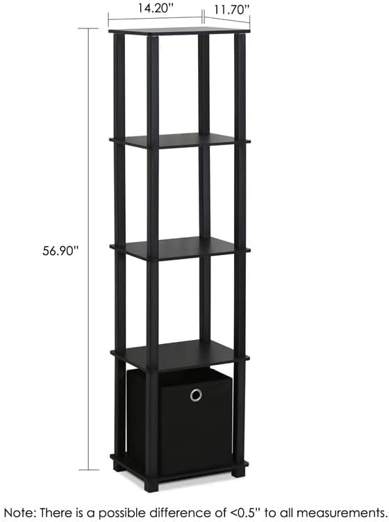 FURINNO Decorative Shelf With Bin, Black