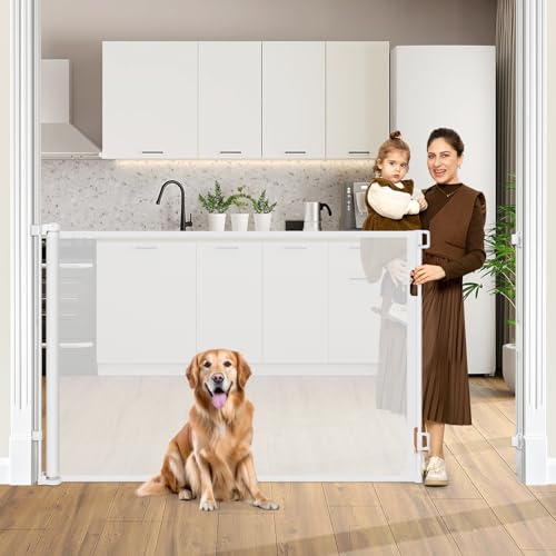 42" Tall X 80" Wide Retractable Baby Gates for Doorways Extra Tall Dog Gate for Large Openings Tall Pet Gate for Cats Tall Mesh Baby Gate Large Dog Gate Long Gates for Kids or Pets (White)
