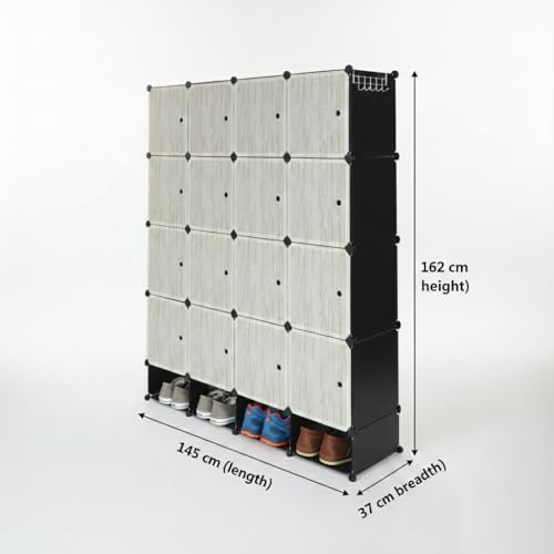 Image of KRISHYAM 12 Box Collapsible Wardrobe Organizer with Doors & 3 Shoe Box Storage, DIY Closet Cabinet for Clothes, Shoes, Toys, Books & Bedroom Storage