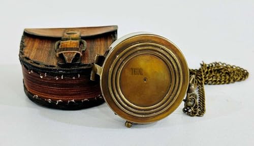 Brújula de bolsillo de latón vintage con estuche de cuero miniatura 5