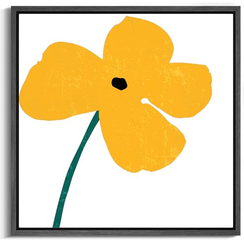 MUDECOR Framed Canvas Print Wall Art Minimalist Yellow Daisy &