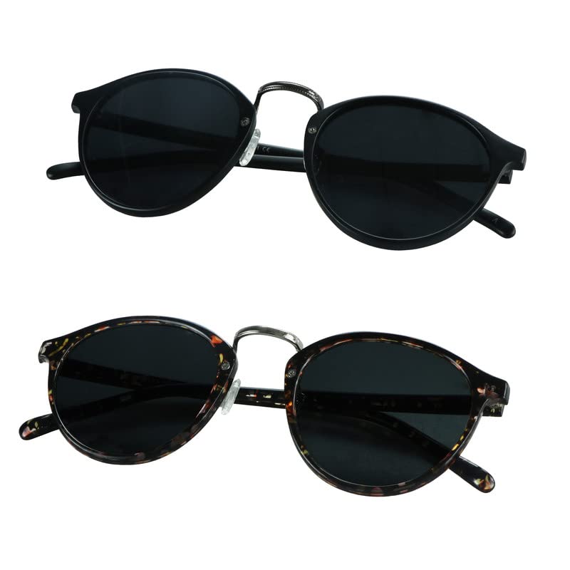 LifeArt Vintage Round Polarized Sunglasses for Men and Women Gradient Gray Lens UV400 Protection Outdoor Shades with Black+Floral Frame 2 Pack