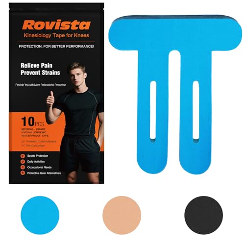10 Pcs Precut Kinesiology Tape for Knees - Waterproof and Breathable Knee Tape - Latex-Free and Elastic Athletic Tape for Stability Support and Pain Relief (Blue, Standard)