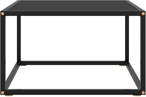 Miniatura 3 de vidaXL Mesa de centro moderna negra con parte superior de vidrio templado y base de acero con recubrimiento en polvo, forma cuadrada, 23.6 x 23.6 x