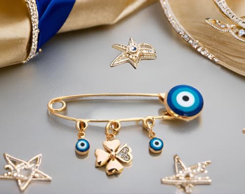 Image of Turkey Evil Eye Rhinestone Charm Blue Lucky Eyeball Hands Brooch Pins Jewelry for Good Luck