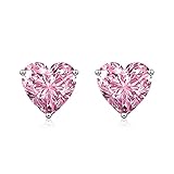 wynn's Silver Stud Earrings for Women, White Gold Studs Earrings, Silver Heart Cubic Zirconia Stud Earrings, Hypoallergenic Earrings for Girls Jewellery Gift Christmas, Pink