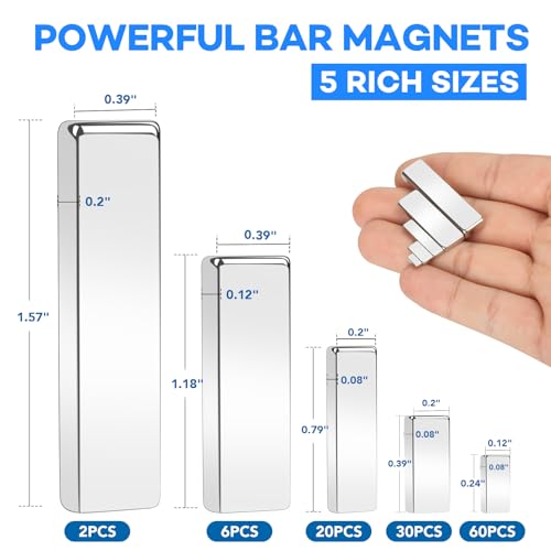 Image of LOVIMAG Small Neodymium Bar Magnets, 5 Different Sizes, 118 Pcs | Rare Earth Refrigerator Magnet for Whiteboard, Fridge, Office, Science, Craft and Tool Storage
