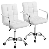 Yaheetech Adjustable Swivel Chair Faux Leather Computer Office Desk Chair Gas Lift Chrome Base On Wheels White