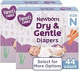 Parents Choice Dry & Gentle Diapers Size NB, 44 Count Pack of 2, Newborn, White