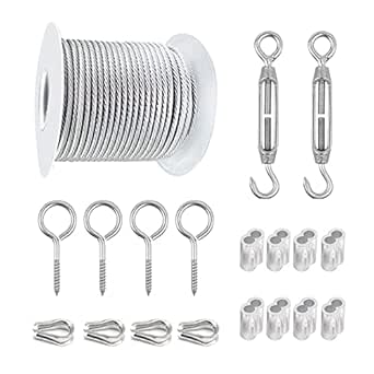 Câble Acier Inox 3mm X 30m Avec Accessoires - Gainé PVC, Tendeurs, Pinces - Pour Rideaux, Corde à Linge, Clôture