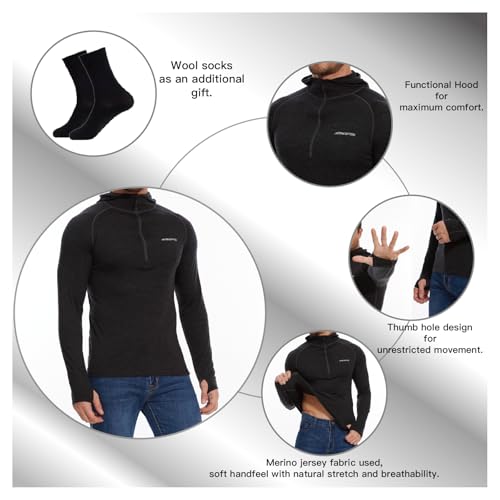 Merino Wool Hoodie Men Lightweight Merino Wool Base Layer Mens Quarter Zip Hoodie Sweatshirt3