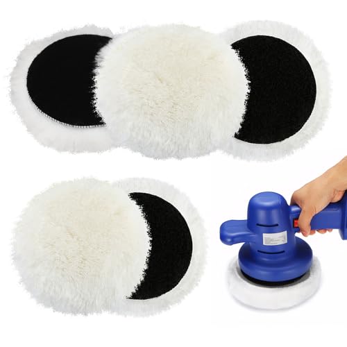 YUFFQOPC Lot de 5 tampons de polissage 150 mm en laine d'agneau - Compatibles avec ponceuse excentrique Bosch, pour voiture, phares de voiture, sols en liège, blancs