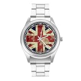 VstaDank Vintage Union Jack British Flag Watch Men's Stainless Steel Wristwatch Fashion Dress Watches Classic Business Casual Watch Easy to Read Silver Work Wrist Watches