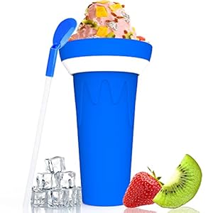 LATIBELL Slushy Cup, Frozen Magic Cup, Slushie Maker Cup, Slushie Cup Maker Squeeze, Cool Stuff Double Layer Silicone Slush Cup 16.9 Ounce Summer Cooling Cup with Straw and Spoon Blue
