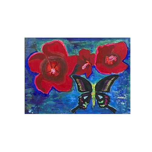 Reproduction image sur toile haut de gamme de fleurs et papillons 40x55cm