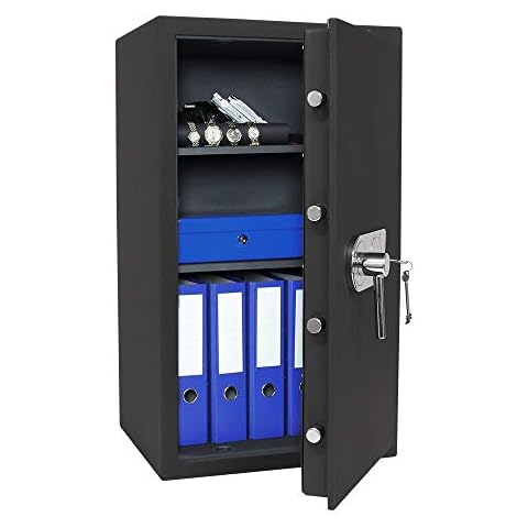 SafeHero Möbeltresor Klasse 1 EN 1143-1 Secureo Falcon 5 | H860xB490xT410 mm | 104 kg | Doppelbartschloss | Feuerfalz für Basis-Feuerschutz | Platz für 10 Ordner Cover