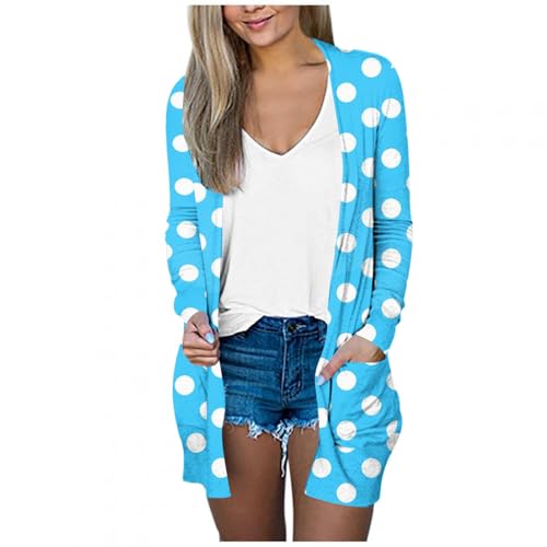 Fall Cardigans for Women Long Sleeve Sweater Cardigan Oprn Front Knit Sweaters Tops with Pockets Chandail Femme Ete Blue