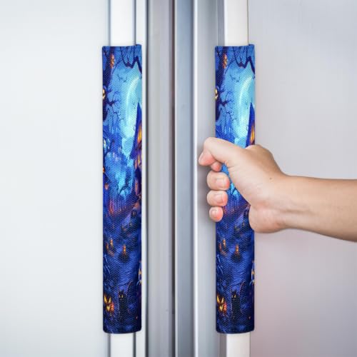 Image of HalloweenRefrigerator Door Handle Covers Set of 2 Fridge Door Handle Decor | Spooky Decor Washable Dishwasher Mocrowave Oven Protector Handle Cover Keep Your Kitchen Appliance Clean