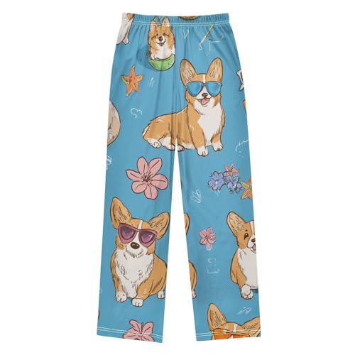 Corgi Dog with Glasses Boys Long Pants Soft Trousers Elastic Waist Kids Lounge Bottoms with Pockets S-XL2