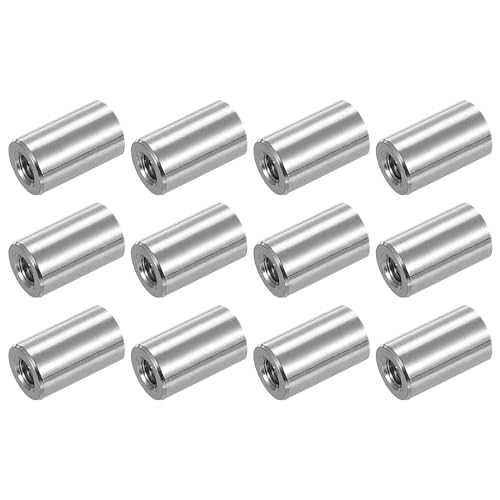 uxcell M5x0.8mm Round Coupling Nuts, 12 Pcs 304 Stainless Steel Connector Nuts Fasteners Rod Bar Stud 15mm for Industrial Construction Fasteners, Silver