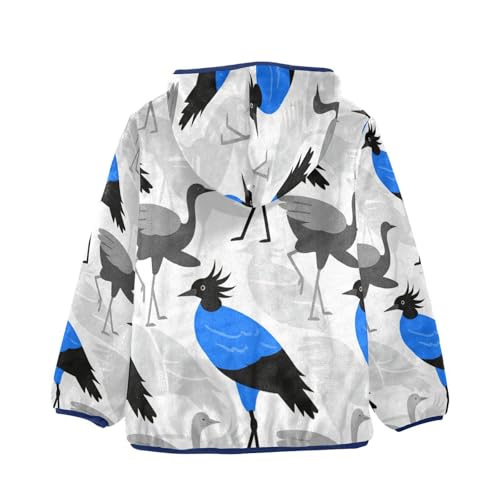 Birds Pattern with Blue Toddler Fleece Jacket Girl Boys Hooded Fleece Jacket Coat Warm Outwear Zip-up 3-10T2
