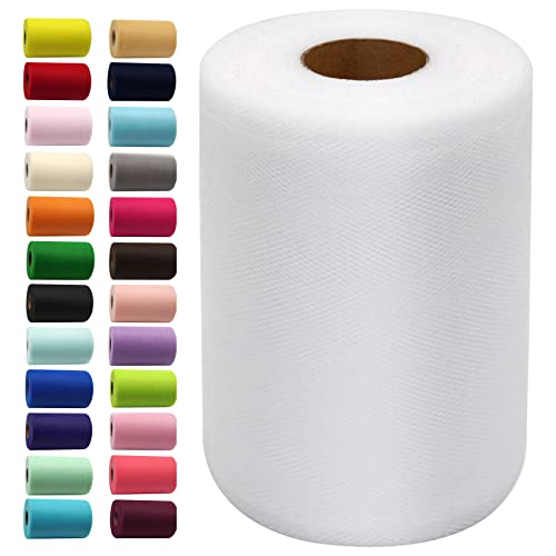 white tulle fabric rolls 6 inch by 100 yards 300 feet fabric spool tulle ribbon for diy white tutu bow baby shower birthday party wedding decorations christmas gift wrapping craft supplies