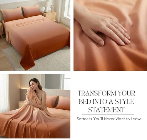 Image of VAS COLLECTIONS 300 TC Cotton Double Bedsheet for Super King Bed (108x108 in) | 7D Digital Printed Solid Bedsheet with 2 Pillow Covers | Soft, Wrinkle Packaging | Orange Shade