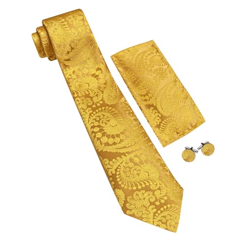 Image of YOHOWA Mens Ties Set Wedding Paisley Neckties with Handkerchief Cufflinks Formal Business