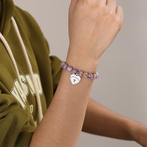 Image of Cross Bracelets for Women, Christian Gifts for Women Stocking Stuffers for Teens Cross Bracelet Imperial Nature Stone Bead Bracelet Confirmation Baptism Gift for Teen Girls Christmas Religious Gift Cathlic Faith Jewelry