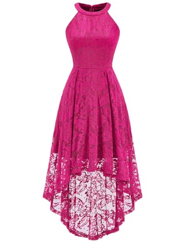 Image of Dressystar Women Halter Lace Wedding Guest Dress Hi-Lo Cocktail Party Bridesmaid Formal Dresses