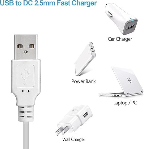 Image of Dazzliq USB to DC 2.5mm Power Cable 1 Meter Replacement Charging Cable for Toys Beauty Devices Cactus Toy Charger Cable Only Universal USB Charger Cable Byjus Learn Station Tablet Charger (White)