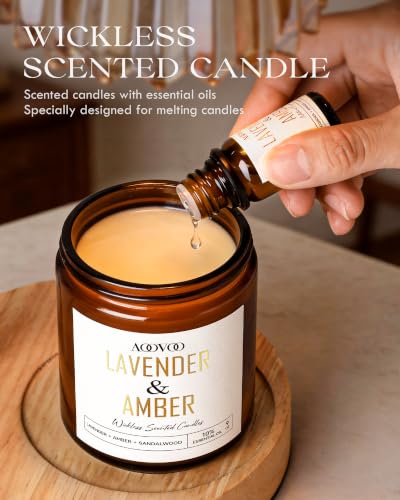 Image of AOOVOO Lavender Amber Wickless Candle - Candle for Warmer Lamp | with 10ml Essential Oil for Custom Aroma, Flameless Non-Toxic Soy Scented