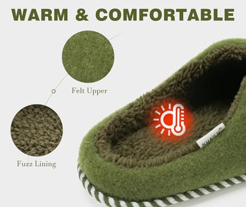 Image of KuaiLu Womens Memory Foam Slippers Ladies Cozy Fuzzy Plush Fur Lined Warm Winter Cushioned Slip on House Bedroom Shoes Comfy Indoor Outdoor Hard Sole Arch Supportive Plantar Fasciitis Green Size 8