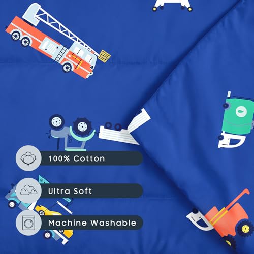 Image of Wake In Cloud - Cot Nap Mat with Pillow and Blanket, 100% Cotton Fabric, for Toddler Kids Boys Ages 3 Plus in Daycare Kindergarten Preschool with Elastic Corner Straps, Cars Cranes Trucks