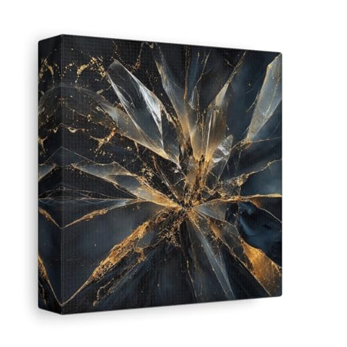 Toile imprimée verre brisé noir et or petit format carré pour déco contemporaine