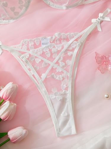 Image of Lilosy Sexy Underwire Cute Push Up Strappy Embroidered Mesh Sheer Lingerie Set See Through Panty Bra