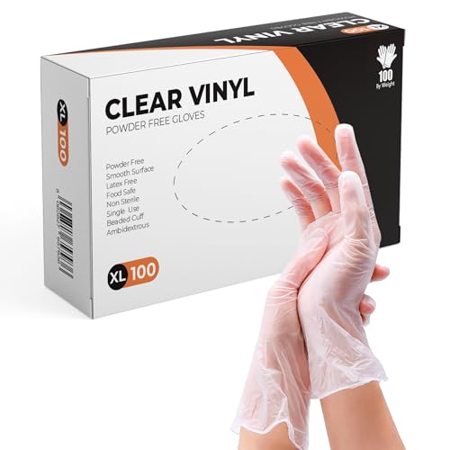 PANKTI Clear Vinyl Gloves, 100 Count, Clear Disposable Gloves - Packaging may vary (100, X-Large)