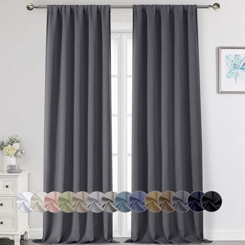 WelvetBLK Extra Long Grey Blackout Curtains for Bedroom Living Room