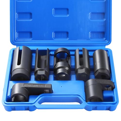 NYXOVA 7PCS Oxygen Sensor Socket, Universal O2 Sensor Removal & Installation Tool Kit with 22, 27, 29mm Sockets for All Vehicles, Automotive O2 Oxygen Sensor Socket Offset Wrench Remover Tool (Blue)