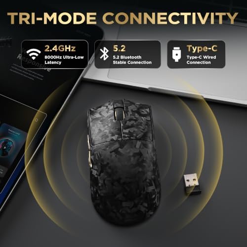 YUNZII M2 Dual 8K Wireless Gaming Mouse, PAW3395, 6-Level DPI(Black) - 5