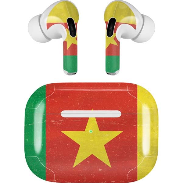 Skinit Decal Audio Skin Compatible with Apple AirPods Pro (2rd Gen, 2022) - Skinit Originally Designed Cameroon Flag Distressed Design