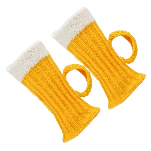 Rurunklee Calentadores de piernas de punto, 1 par de tazas de cerveza, calentadores de piernas gruesos con asas, accesorios de ropa para niñas, cosplay, trabajo, viajes, al aire libre, caminar