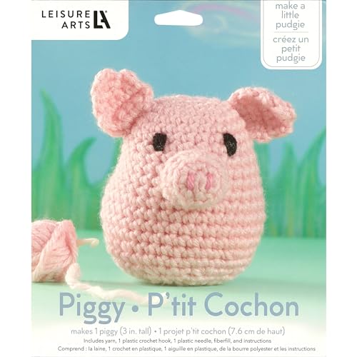Image of LEISURE ARTS Pudgies Animals Crochet Kit, Piggy, 3 inch, Complete Crochet Kit, Learn to Animal Starter Kit for All Ages, Includes Instructions, DIY Amigurumi Kits