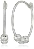 Sterling Silver Wire with Three Silver Beads Hoop Earring