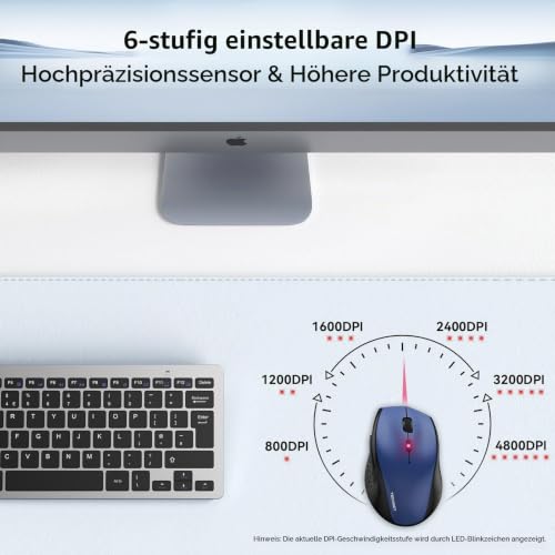 TECKNET Kabellose Maus, 2.4G Funkmaus mit USB Empfänger, Blau – Ansicht 4
